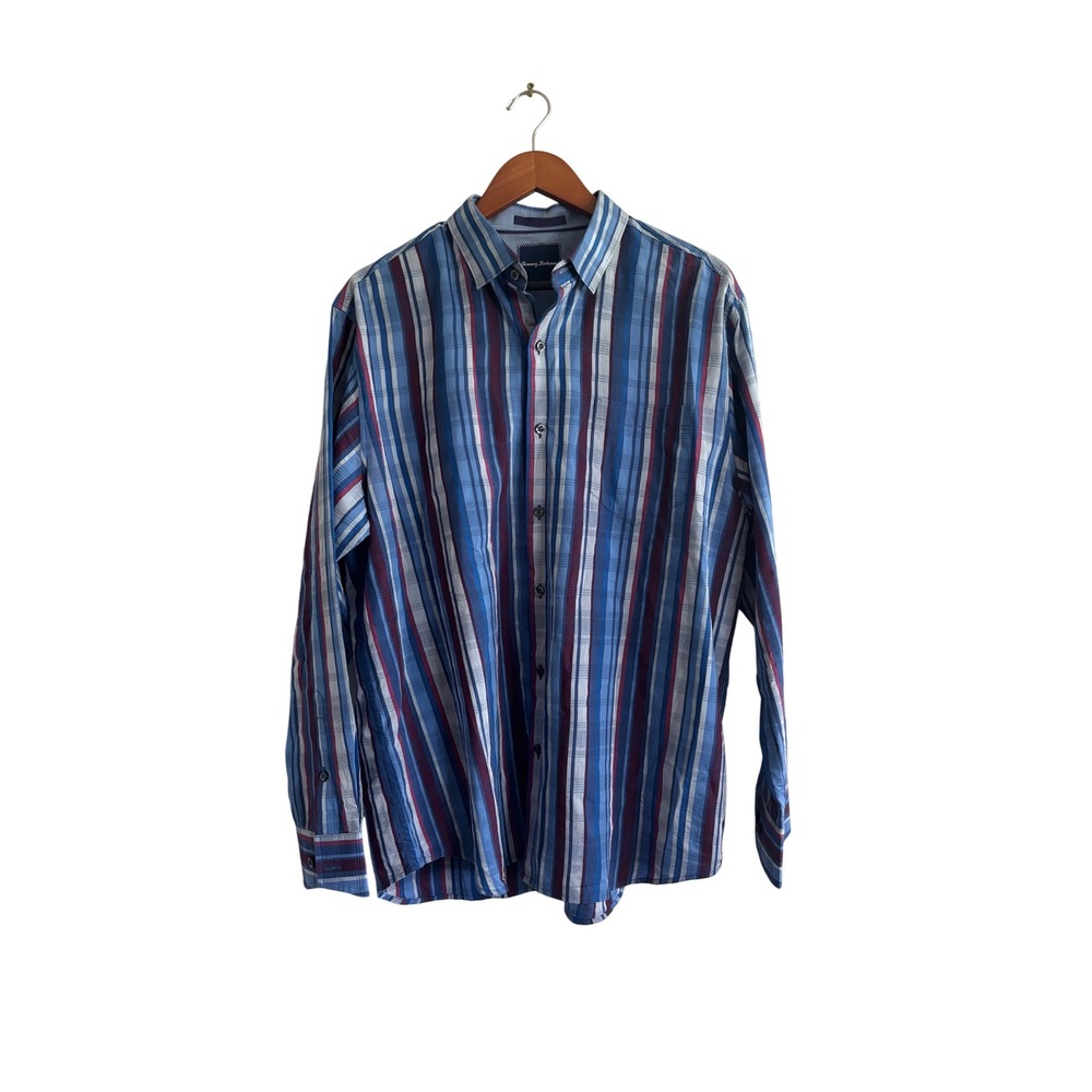 Tommy Bahama Button Down‎ Shirt Striped Long Sleeve Casual Silk Blend L